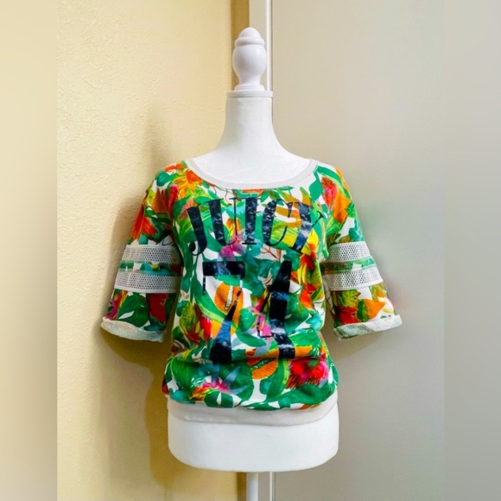 Vintage Y2K Juicy Couture Tropical 74 Terry Cloth Top, Medium